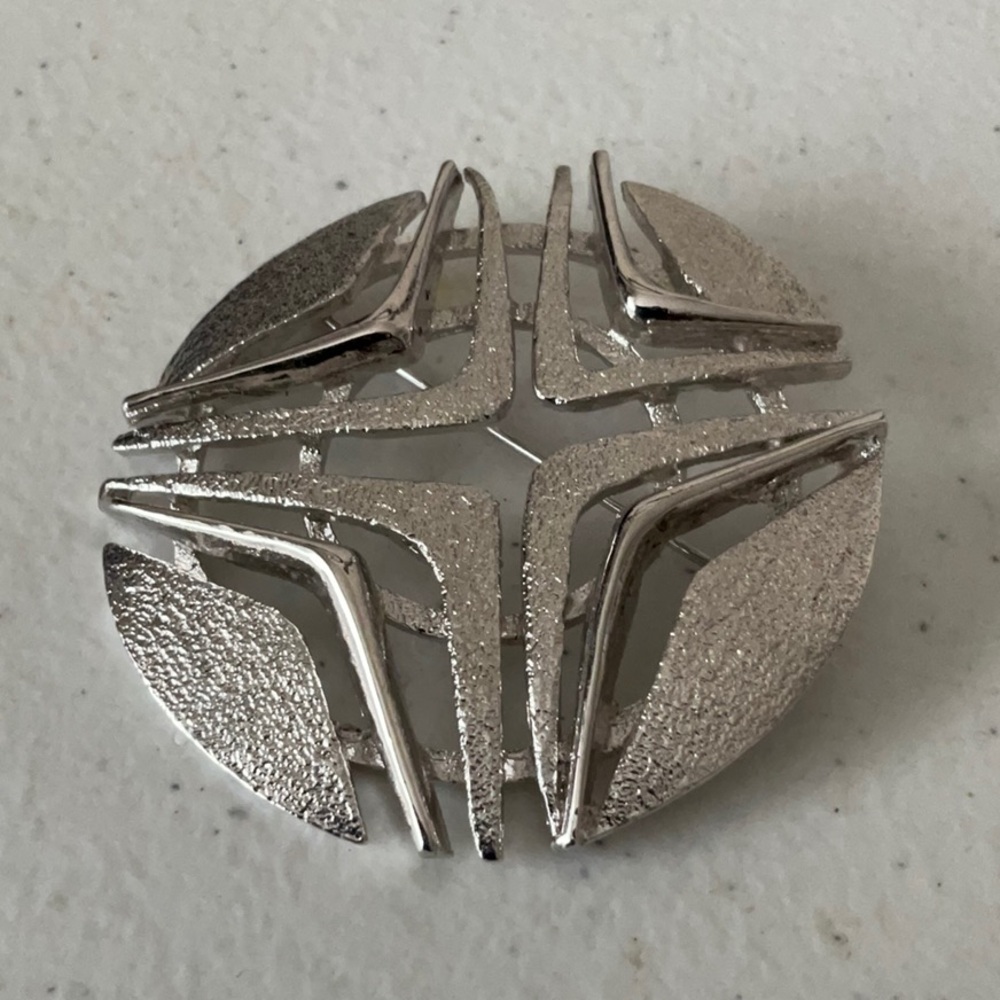 Roget Silver Tone Mid Century Modern Brooch